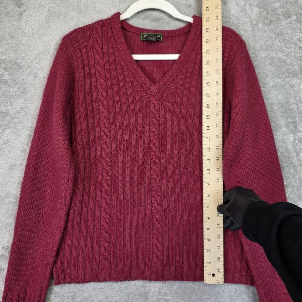 Eddie Bauer Sweater Womens Medium Red Angora V Neck Cable Knit Elbow Patch - Picture 10 of 14